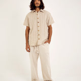 SRTIPES SHORT-SLEEVES LINEN SHIRT