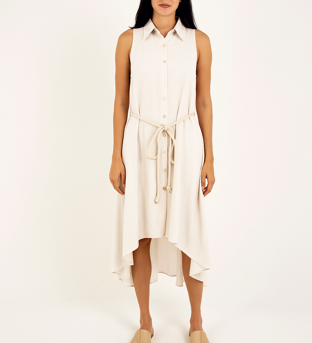 LINEN HIGH-LOW MIDI DRESS