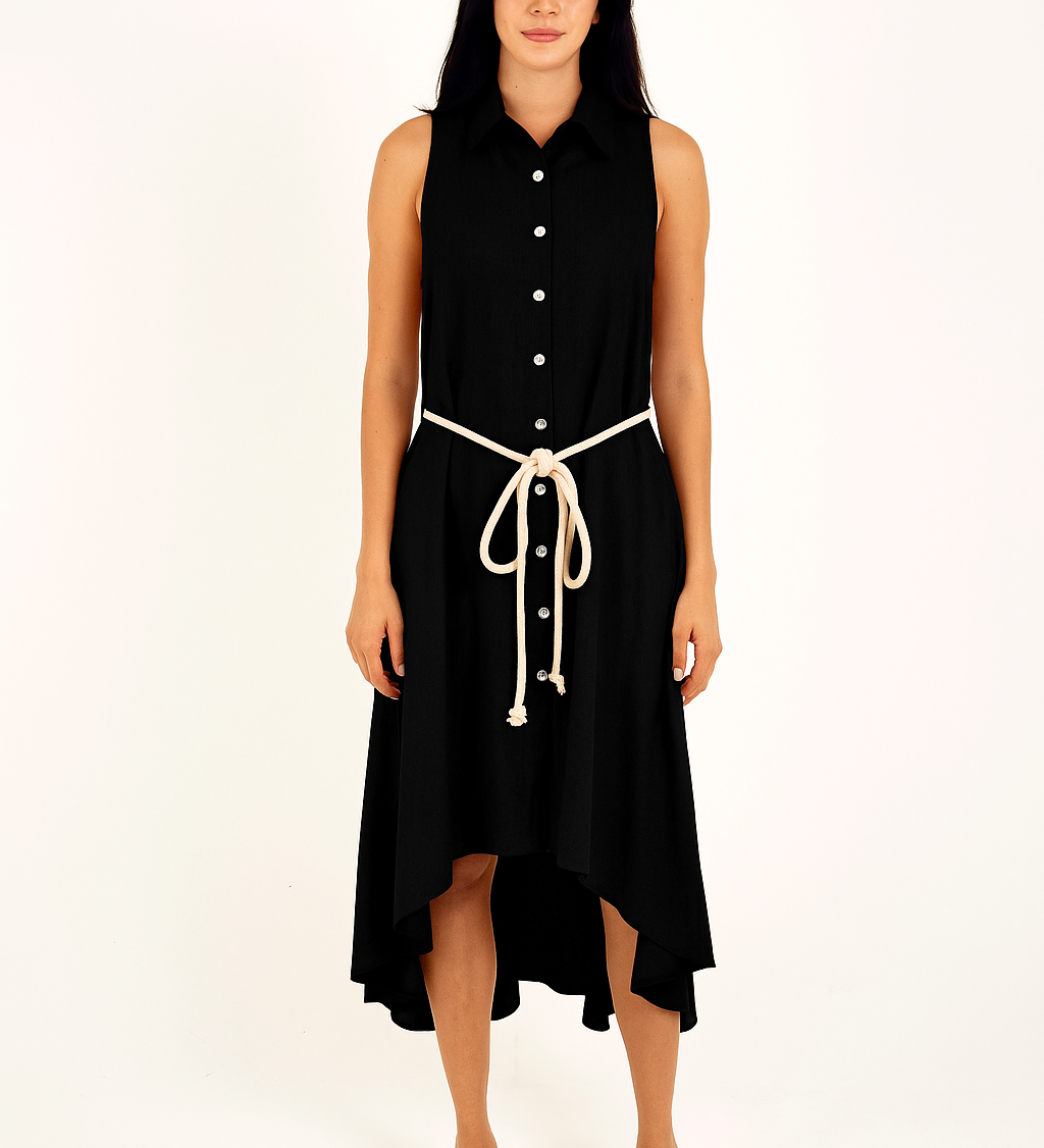 LINEN HIGH-LOW MIDI DRESS