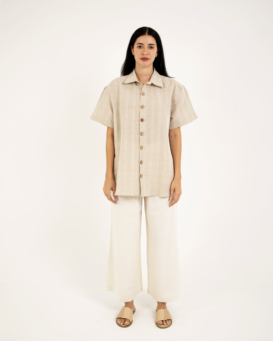 SRTIPES SHORT-SLEEVES LINEN SHIRT