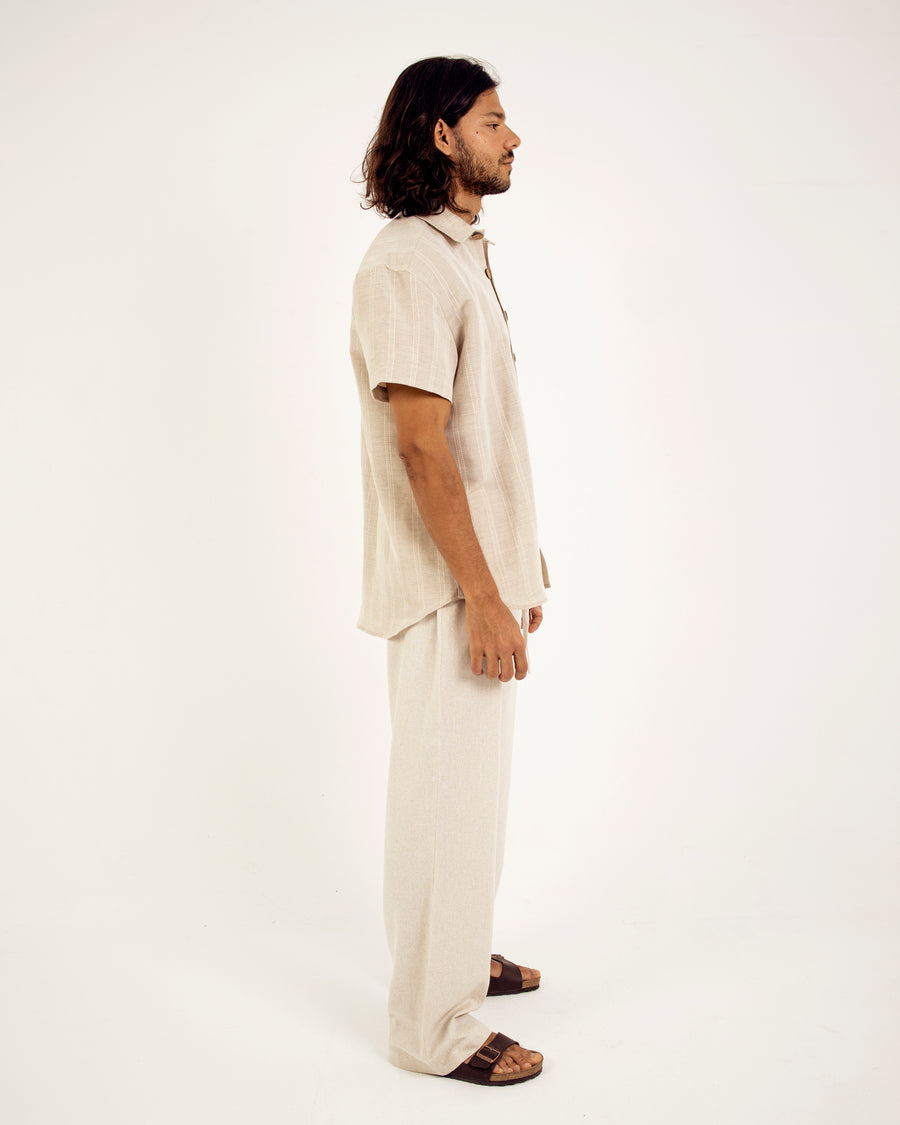 SRTIPES SHORT-SLEEVES LINEN SHIRT