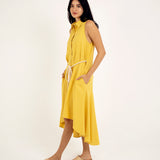 LINEN HIGH-LOW MIDI DRESS