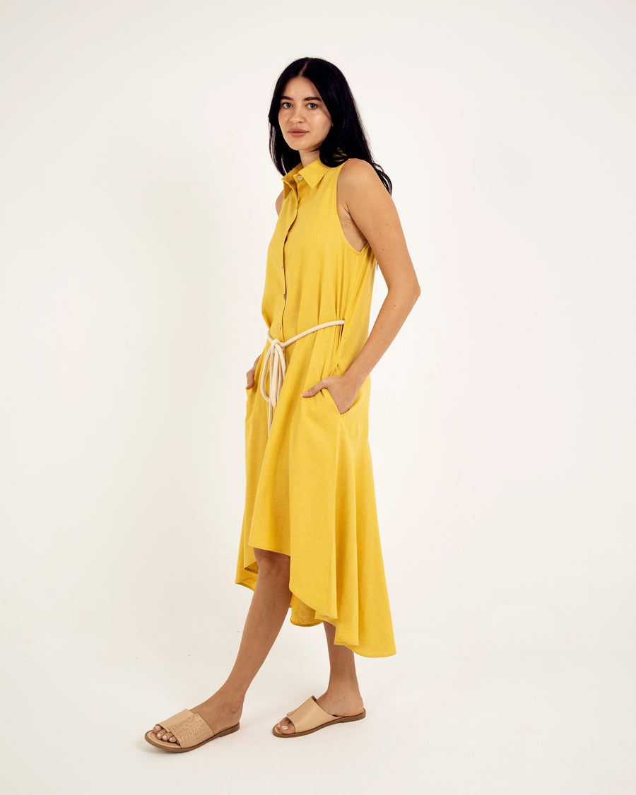 LINEN HIGH-LOW MIDI DRESS