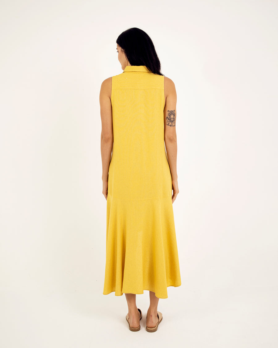 LINEN HIGH-LOW MIDI DRESS