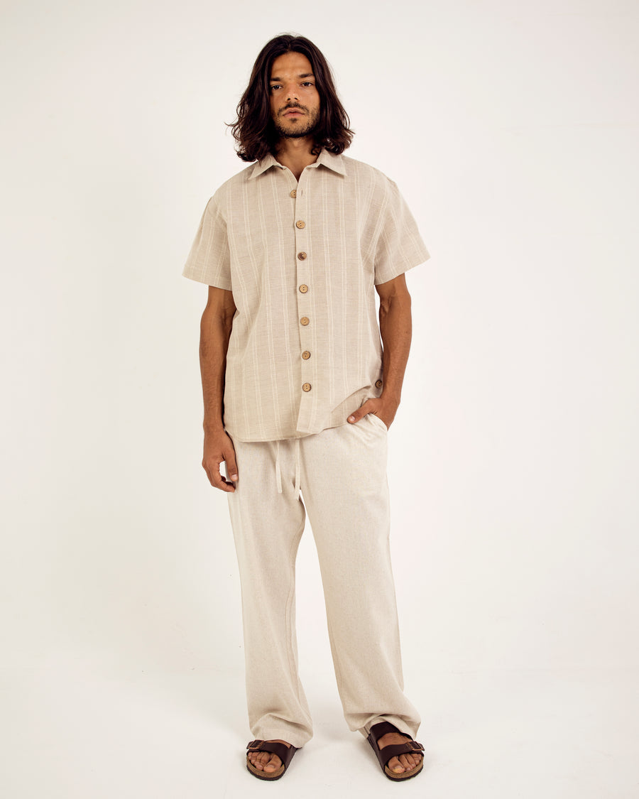 SRTIPES SHORT-SLEEVES LINEN SHIRT