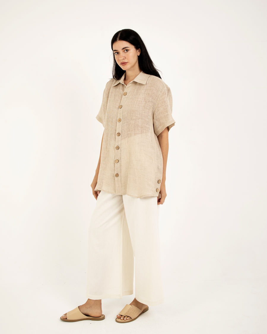 Oversized Textured Linen Shirt