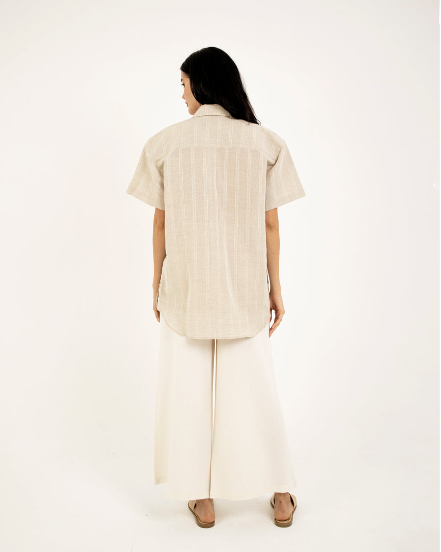 SRTIPES SHORT-SLEEVES LINEN SHIRT