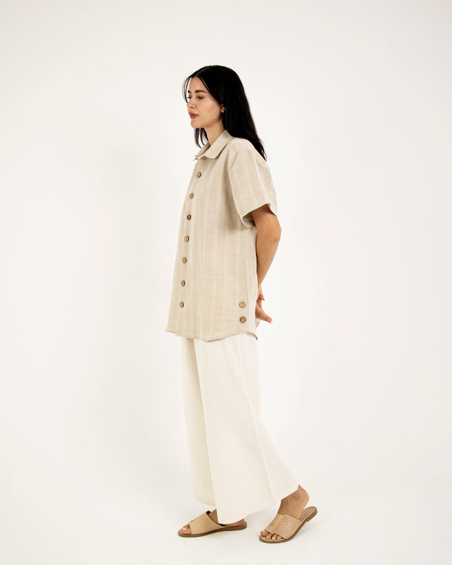 SRTIPES SHORT-SLEEVES LINEN SHIRT