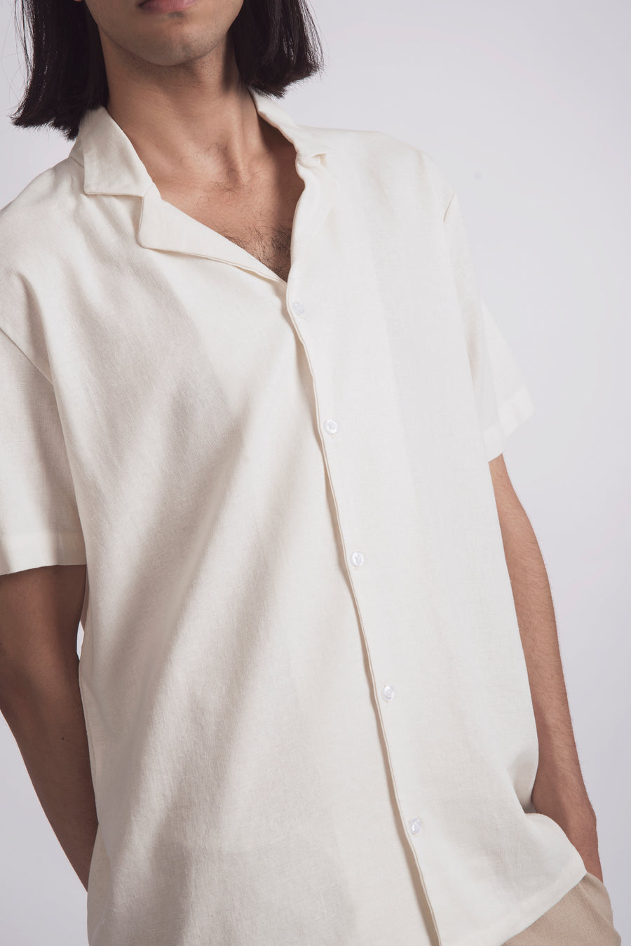 SHORT SLEEVE CAMP-COLLAR LINEN SHIRT